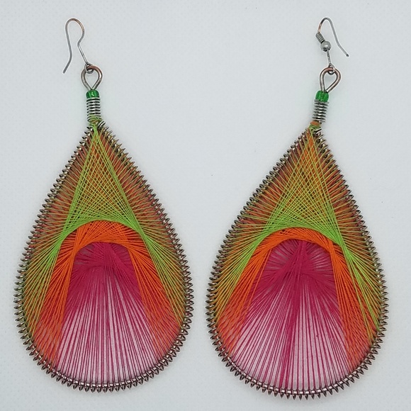 Multi-Colored Thread Dangle Earrings - Picture 2 of 4